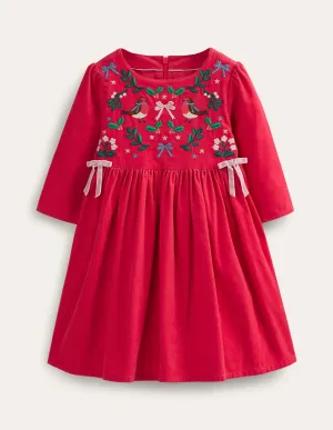 Embroidered Cord Dress-Pop Peony Festive