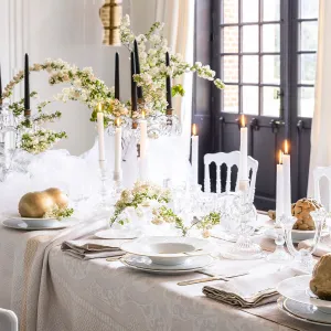 Evasion Celeste Beige 69" x 69" Tablecloth by Le Jacquard Français