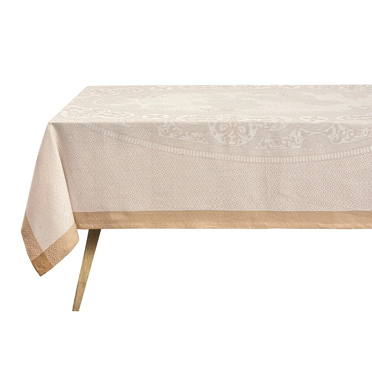 Evasion Celeste Beige 69" x 69" Tablecloth by Le Jacquard Français