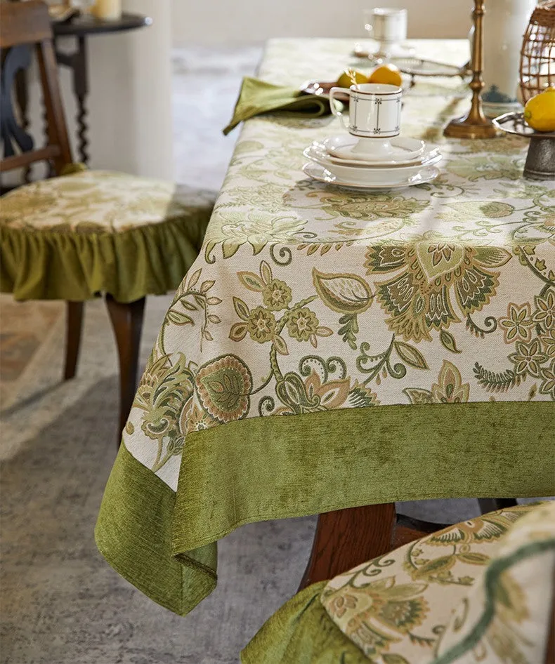 Extra Large Modern Tablecloth Ideas for Dining Room Table, Green Flower Pattern Table Cover for Kitchen, Outdoor Picnic Tablecloth, Rectangular Tablecloth for Round Table