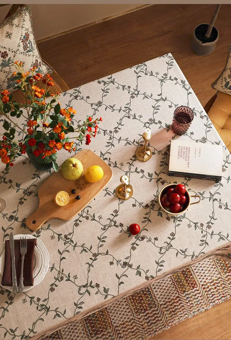 Farmhouse Table Cloth for Oval Table, Rustic Flower Pattern Linen Tablecloth for Kitchen Table, Modern Rectangle Tablecloth Ideas for Dining Room Table