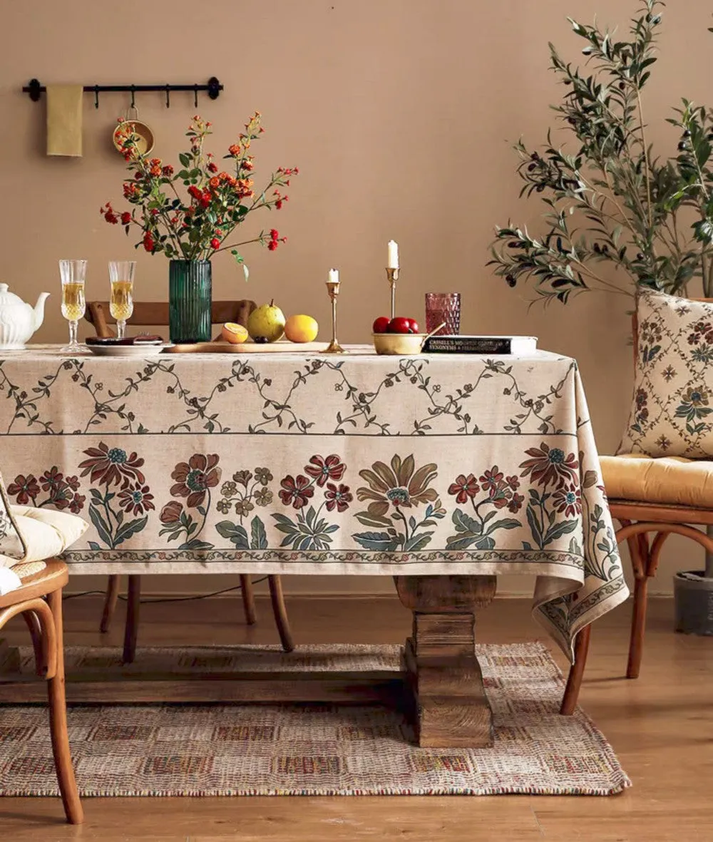 Farmhouse Table Cloth for Oval Table, Rustic Flower Pattern Linen Tablecloth for Kitchen Table, Modern Rectangle Tablecloth Ideas for Dining Room Table
