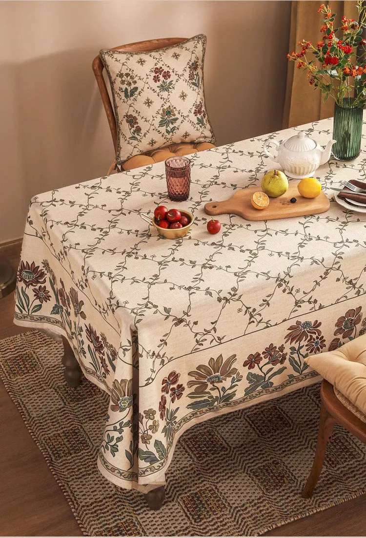 Farmhouse Table Cloth for Oval Table, Rustic Flower Pattern Linen Tablecloth for Kitchen Table, Modern Rectangle Tablecloth Ideas for Dining Room Table
