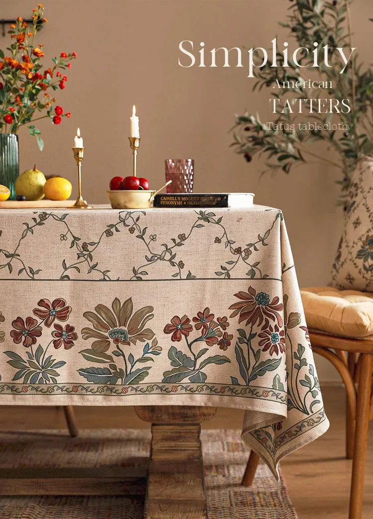 Farmhouse Table Cloth for Oval Table, Rustic Flower Pattern Linen Tablecloth for Kitchen Table, Modern Rectangle Tablecloth Ideas for Dining Room Table