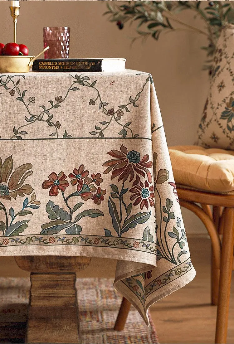 Farmhouse Table Cloth for Oval Table, Rustic Flower Pattern Linen Tablecloth for Kitchen Table, Modern Rectangle Tablecloth Ideas for Dining Room Table