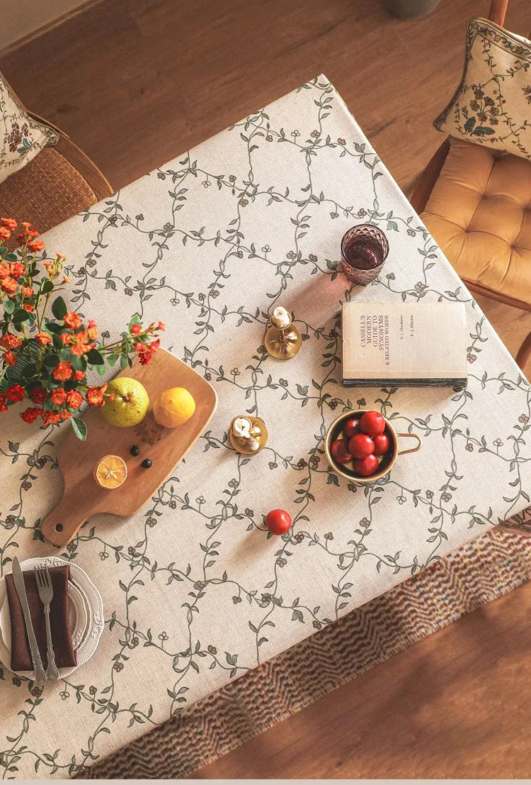 Farmhouse Table Cloth for Oval Table, Rustic Flower Pattern Linen Tablecloth for Kitchen Table, Modern Rectangle Tablecloth Ideas for Dining Room Table