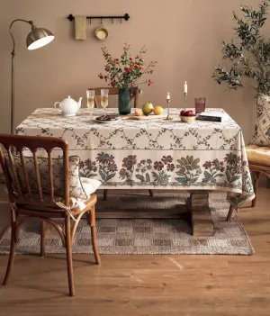 Farmhouse Table Cloth for Oval Table, Rustic Flower Pattern Linen Tablecloth for Kitchen Table, Modern Rectangle Tablecloth Ideas for Dining Room Table