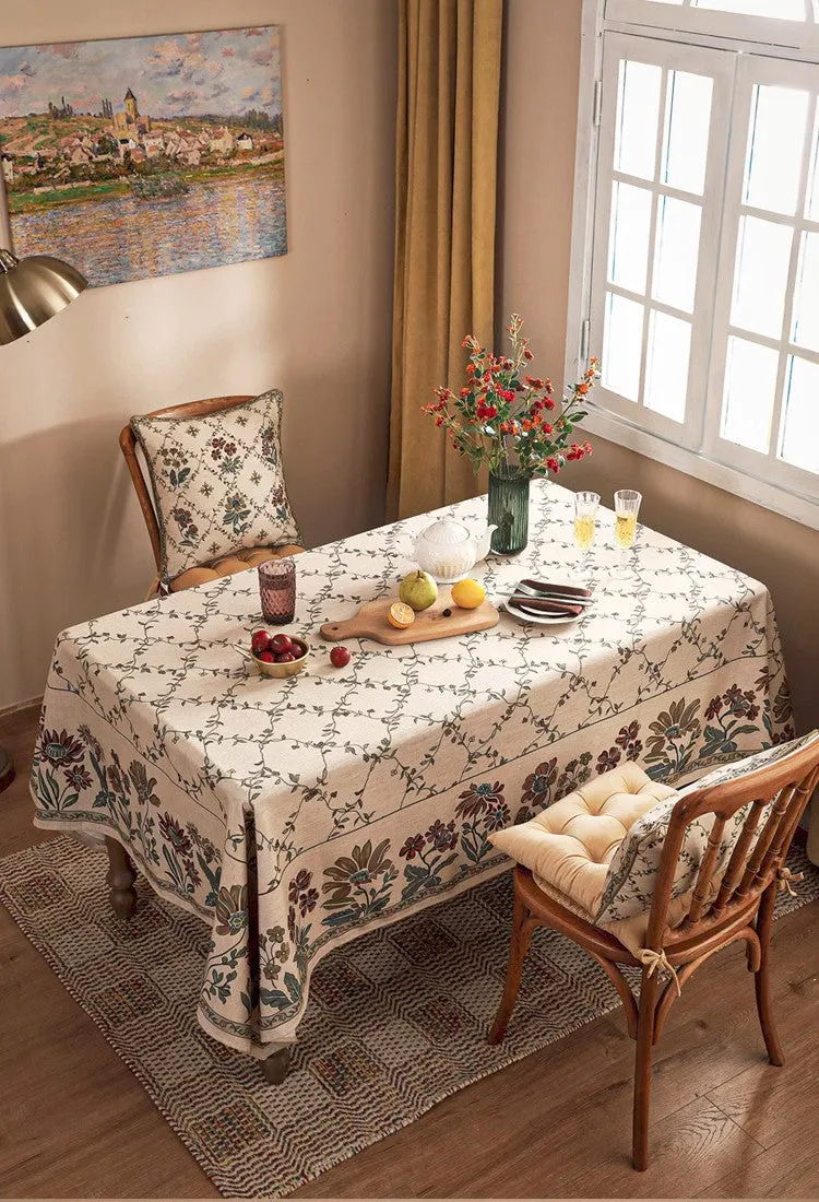 Farmhouse Table Cloth for Oval Table, Rustic Flower Pattern Linen Tablecloth for Kitchen Table, Modern Rectangle Tablecloth Ideas for Dining Room Table
