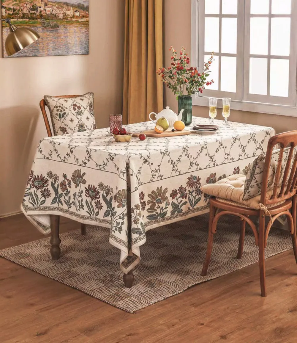 Farmhouse Table Cloth for Oval Table, Rustic Flower Pattern Linen Tablecloth for Kitchen Table, Modern Rectangle Tablecloth Ideas for Dining Room Table