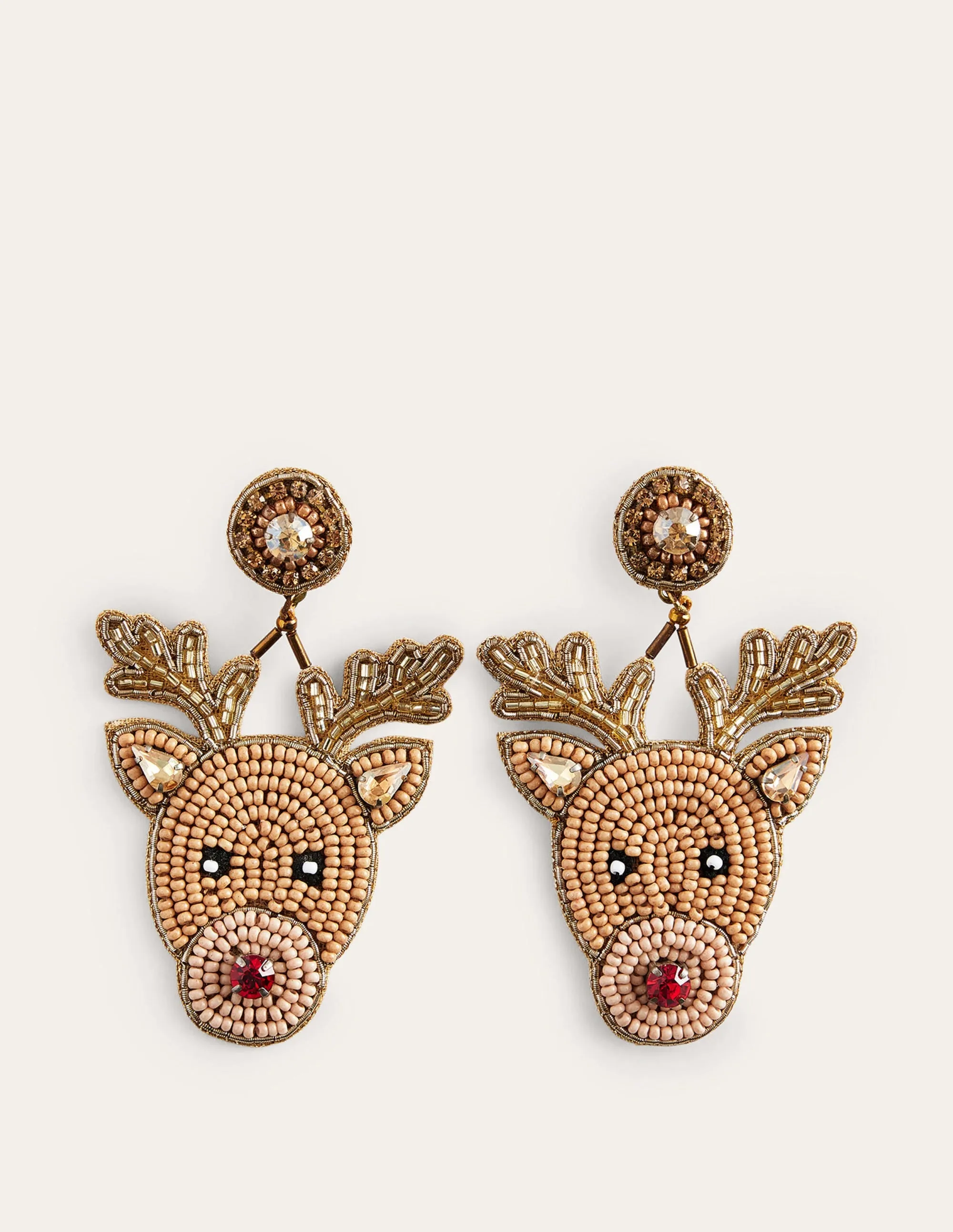 Festive Embellished Earrings-Rudolph