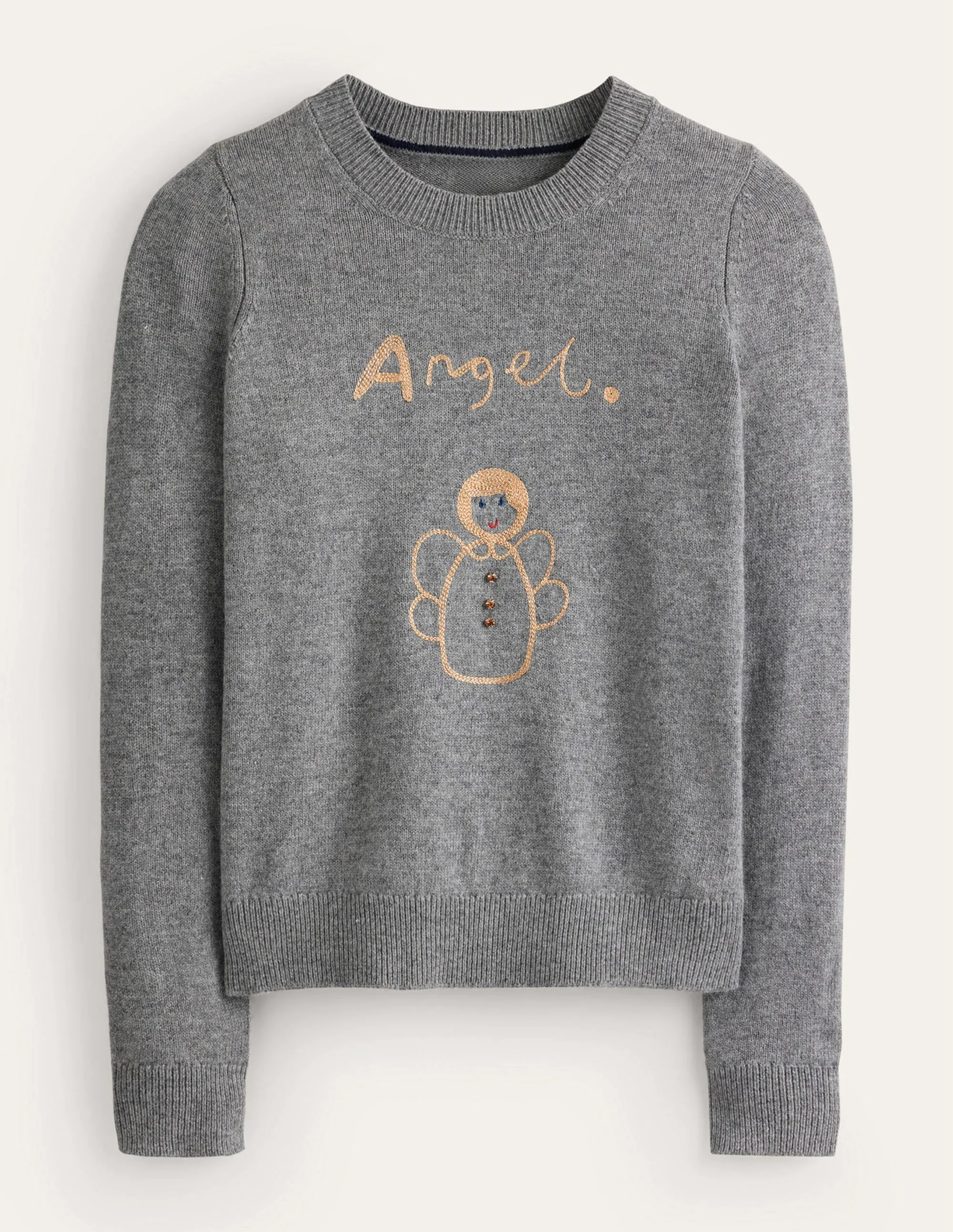 Festive Embroidered Jumper-Grey Melange, Angel