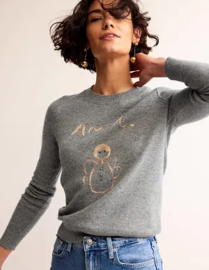 Festive Embroidered Jumper-Grey Melange, Angel