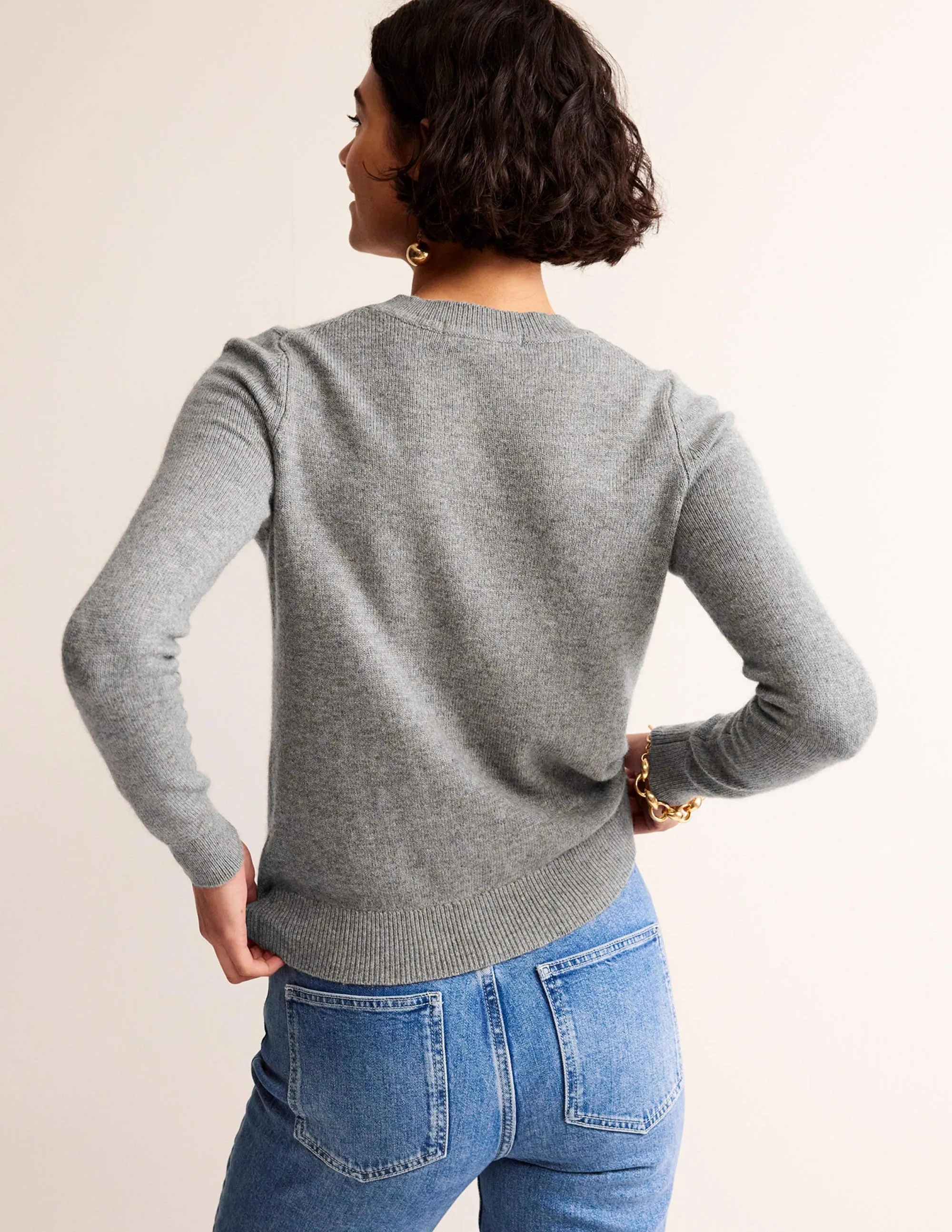 Festive Embroidered Jumper-Grey Melange, Angel