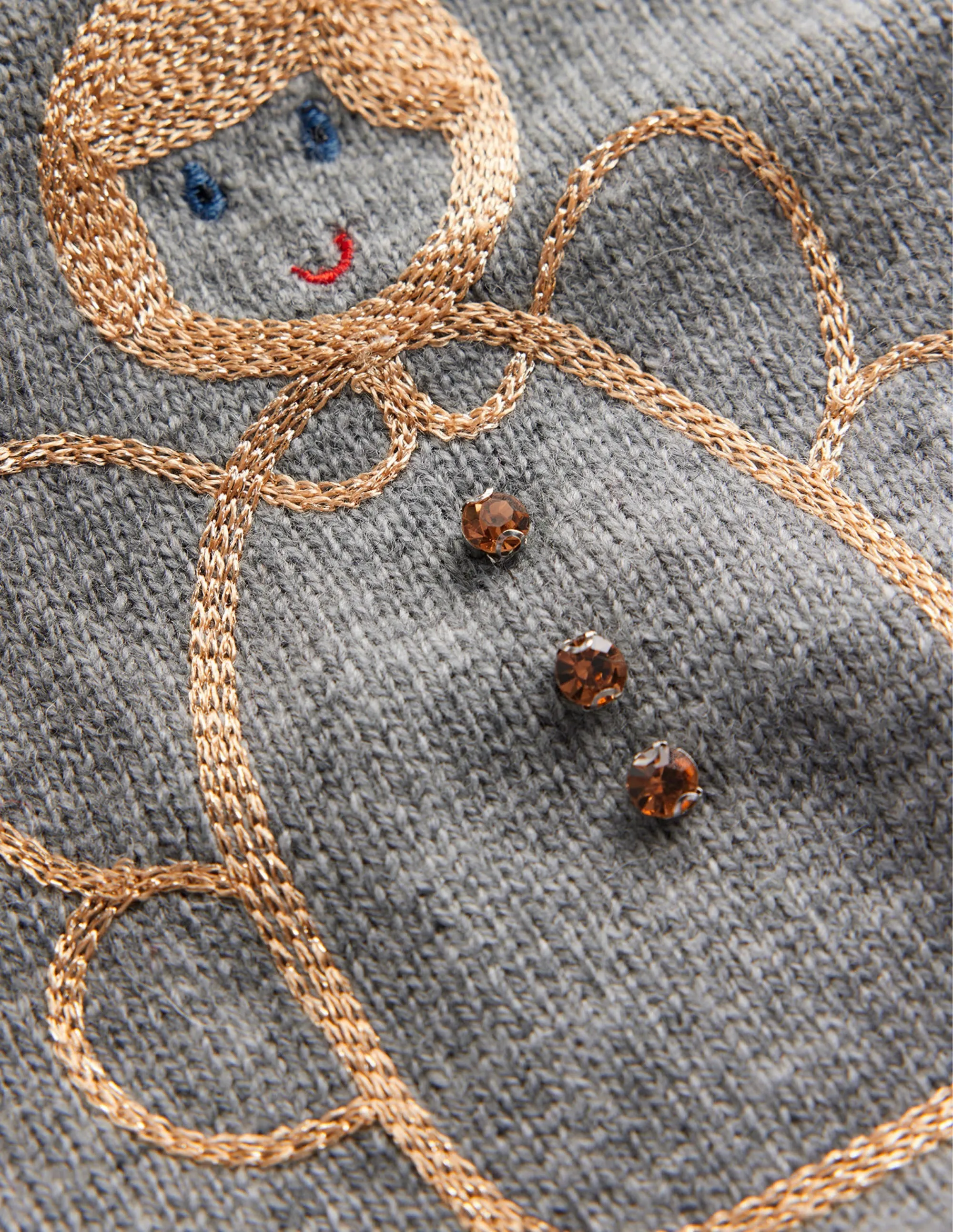 Festive Embroidered Jumper-Grey Melange, Angel