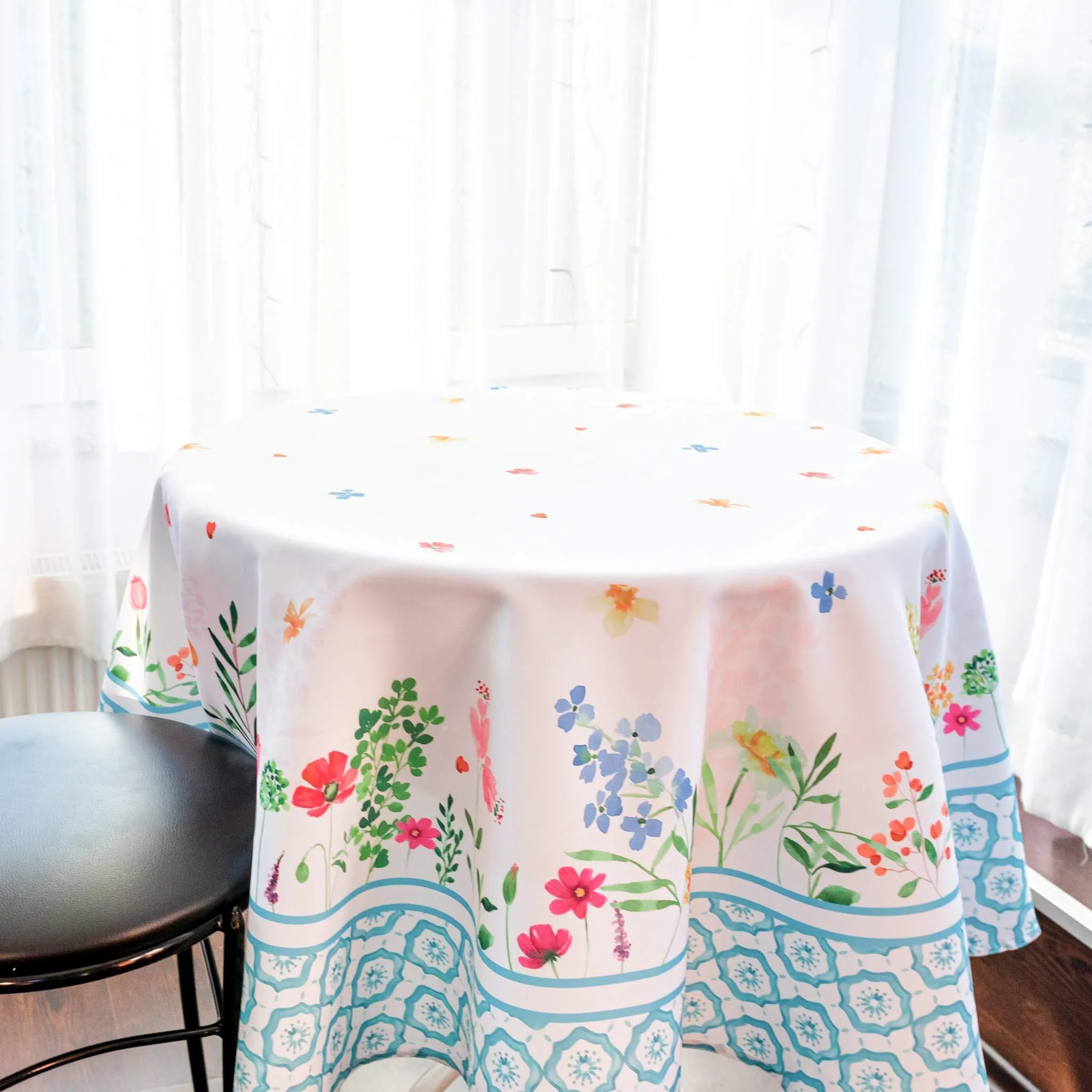Floral Color Round Tablecloth 60 inch Diameter Non Iron Stain Resistant