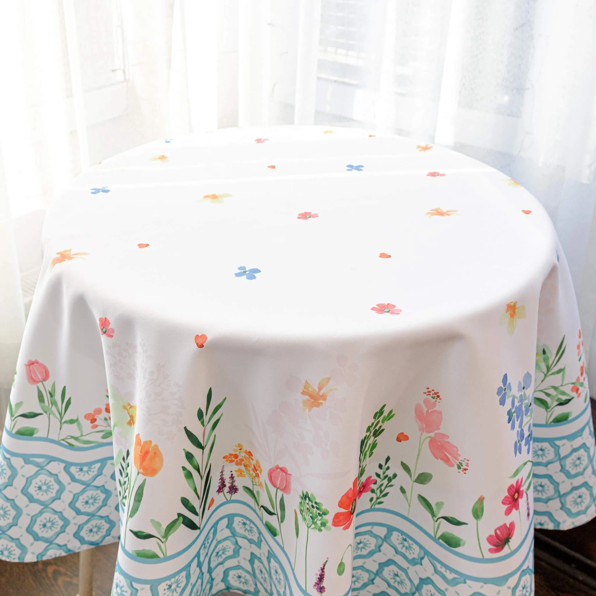 Floral Color Round Tablecloth 60 inch Diameter Non Iron Stain Resistant