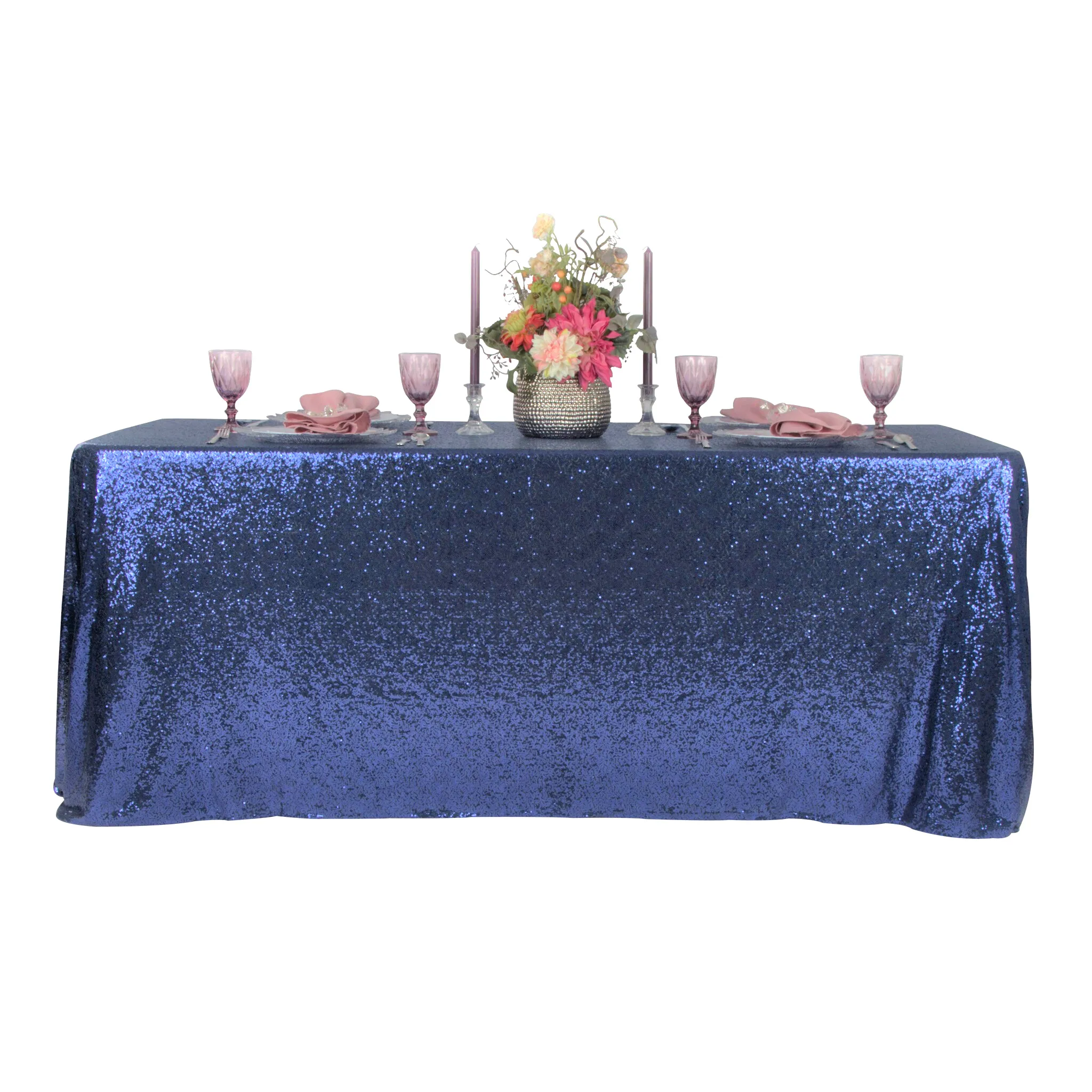 Glitz Sequin Mesh Net Tablecloth  90"x156" Rectangular -  Navy Blue