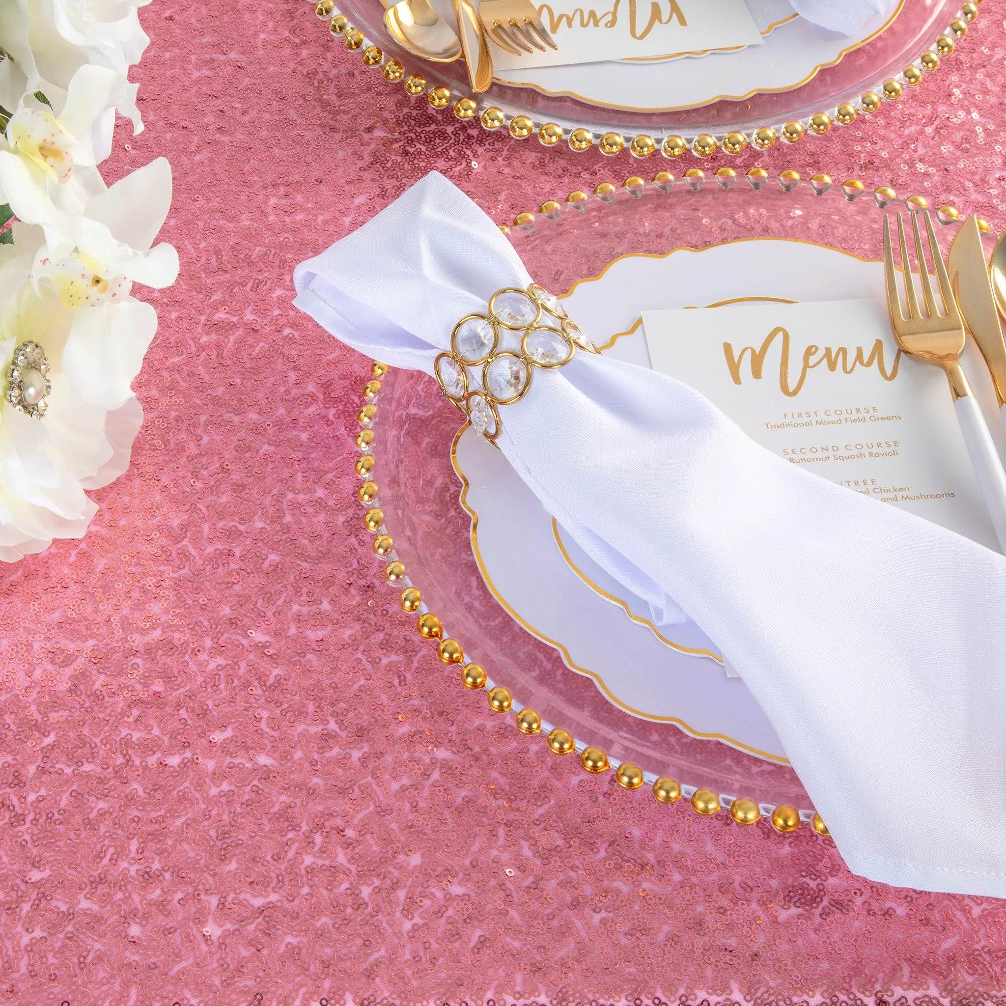 Glitz Sequin Mesh Net Tablecloth  90"x156" Rectangular -  Pink