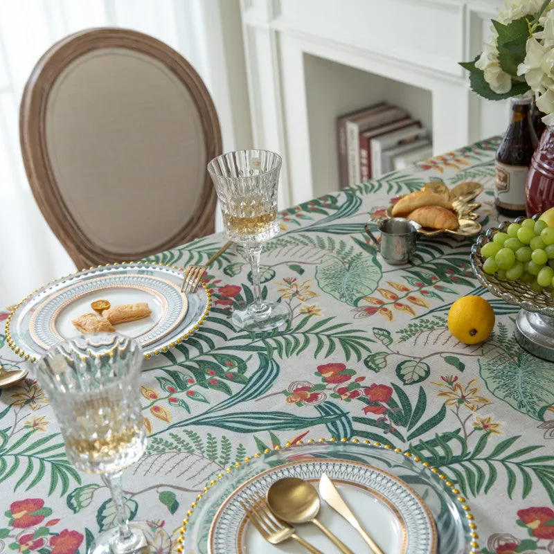 Green Plant Tablecloth American Retro Bamboo Linen Tassel Tablecloth Rectangular Tablecloth