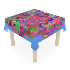 Handmade Mandala Art Tablecloth, Light Blue Square