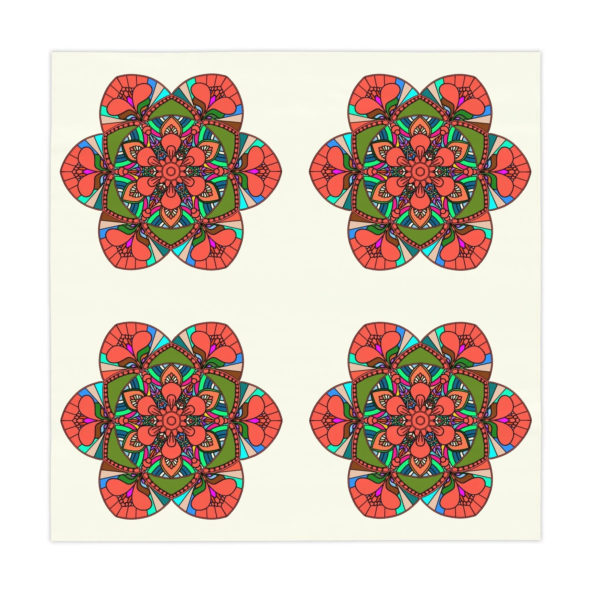 Handmade Mandala Design Ivory Square Tablecloth