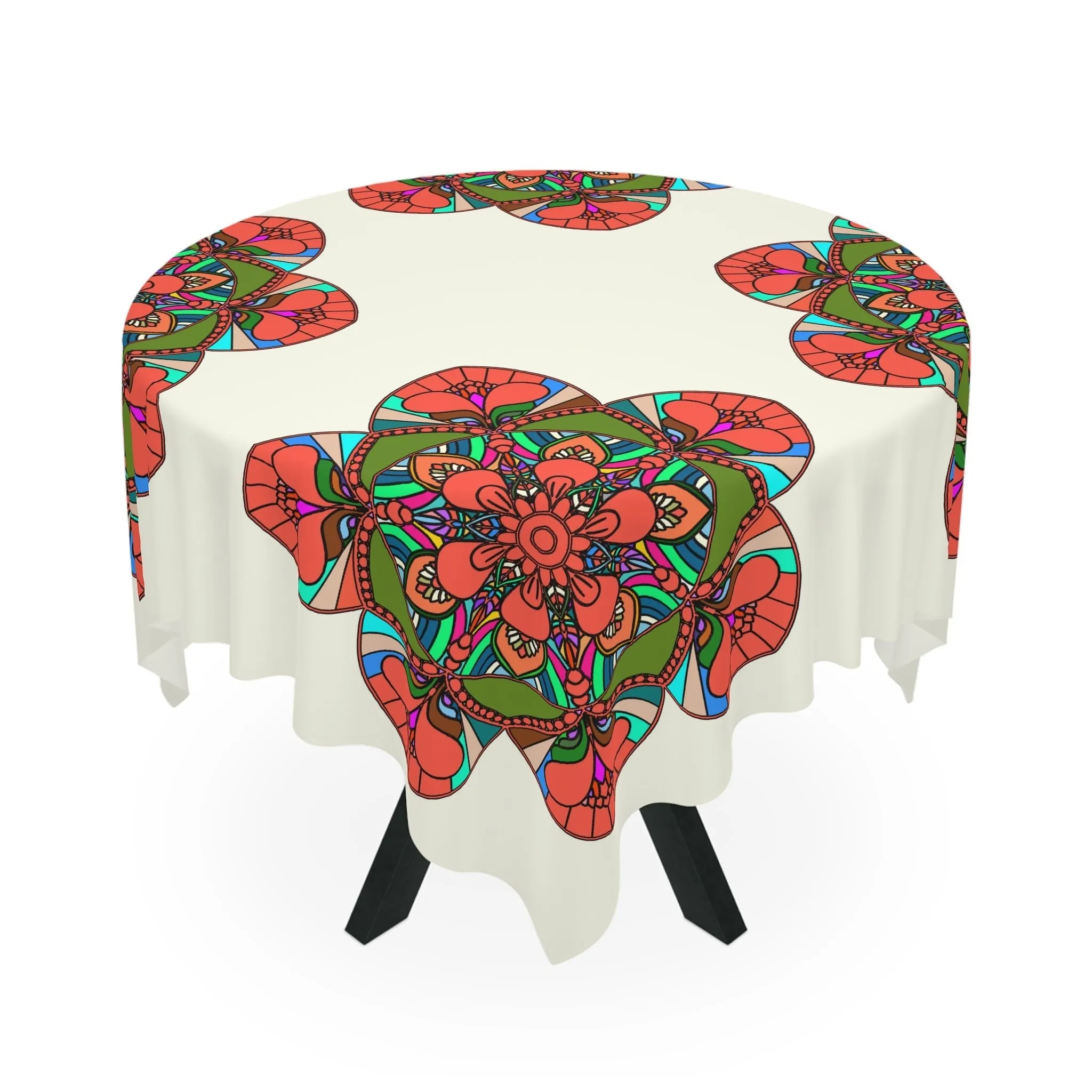 Handmade Mandala Design Ivory Square Tablecloth