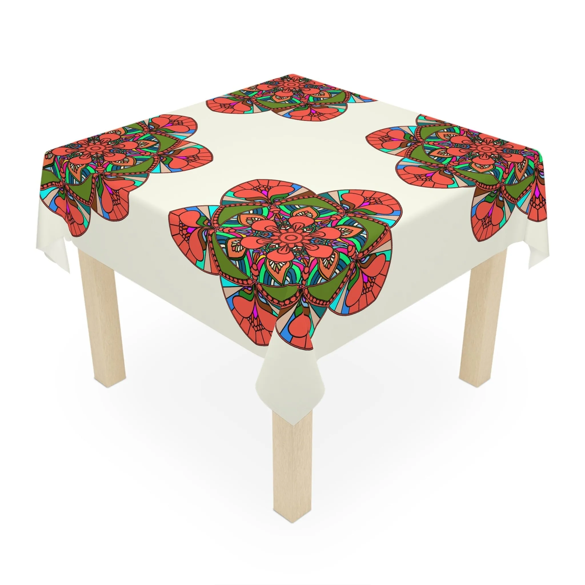 Handmade Mandala Design Ivory Square Tablecloth