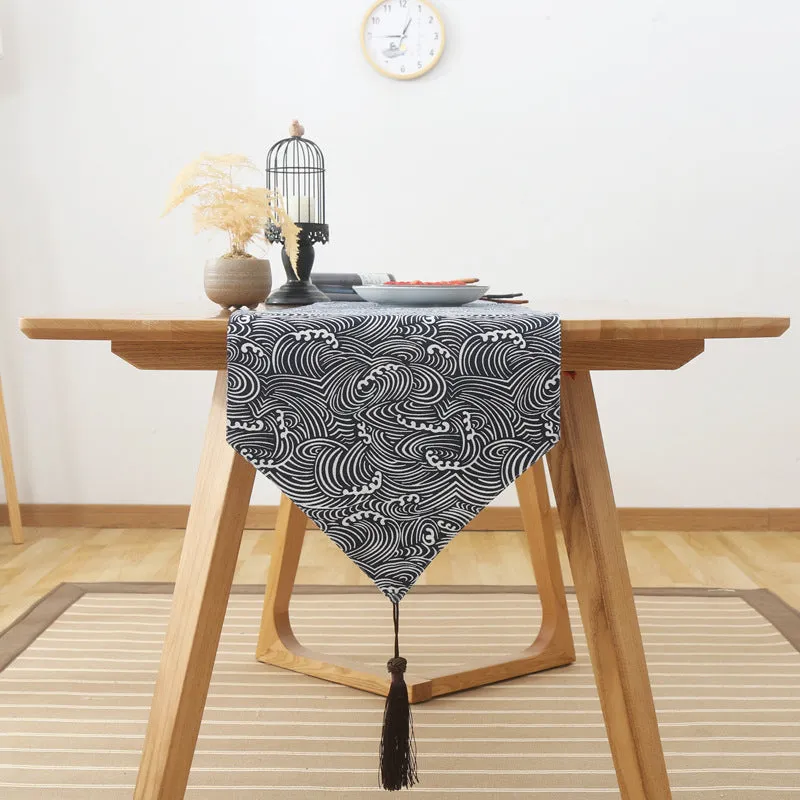Japanese Style Cotton Linen Table Runner Plaid Tea Mat Zen Linen Retro Japanese Style Tablecloth Plate Mat Tablecloth