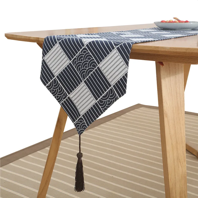 Japanese Style Cotton Linen Table Runner Plaid Tea Mat Zen Linen Retro Japanese Style Tablecloth Plate Mat Tablecloth