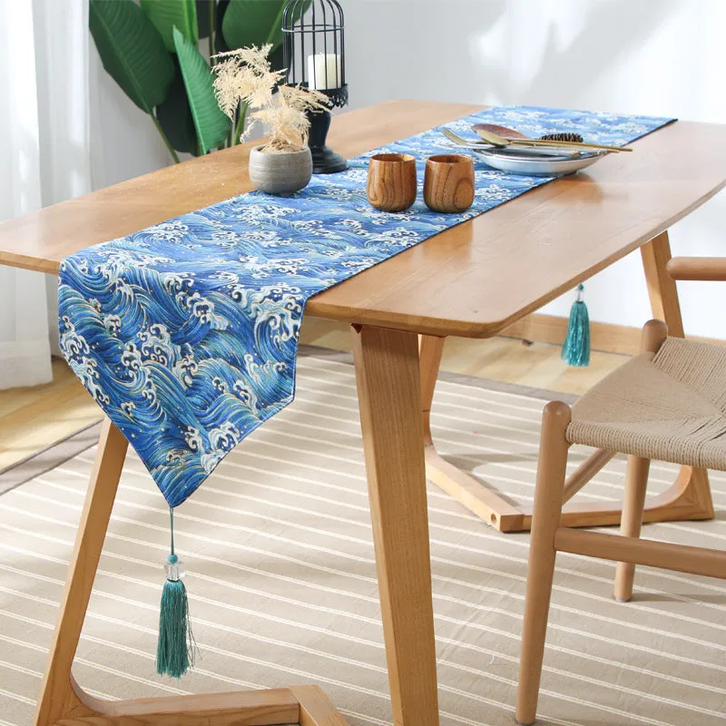 Japanese Style Cotton Linen Table Runner Plaid Tea Mat Zen Linen Retro Japanese Style Tablecloth Plate Mat Tablecloth