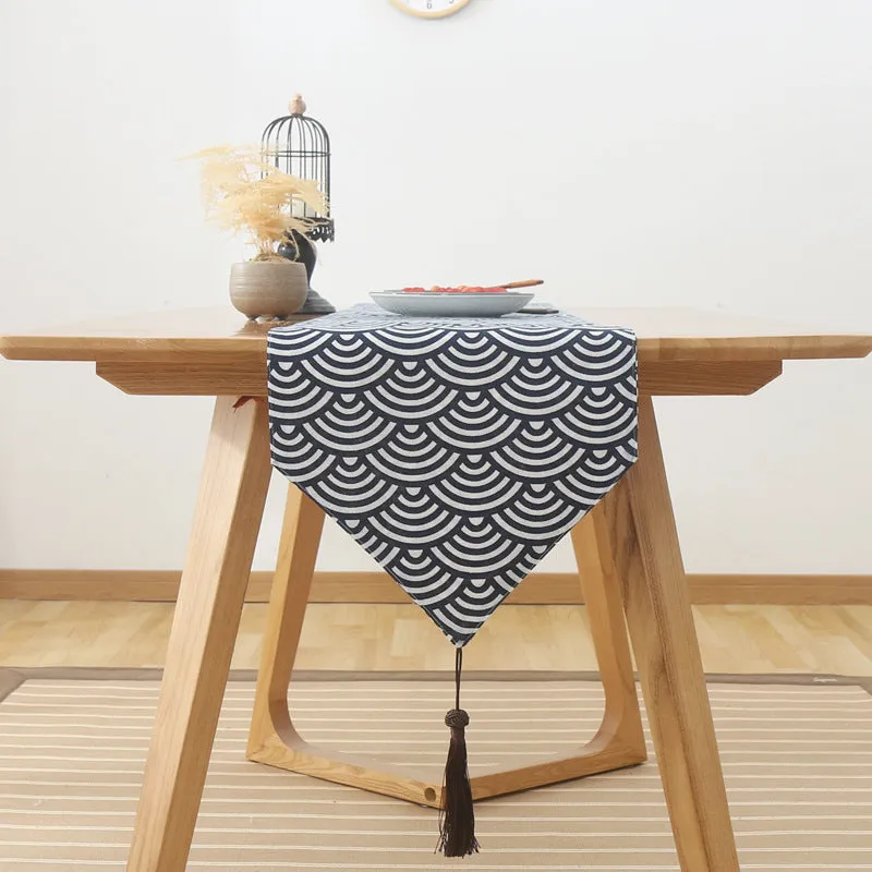 Japanese Style Cotton Linen Table Runner Plaid Tea Mat Zen Linen Retro Japanese Style Tablecloth Plate Mat Tablecloth