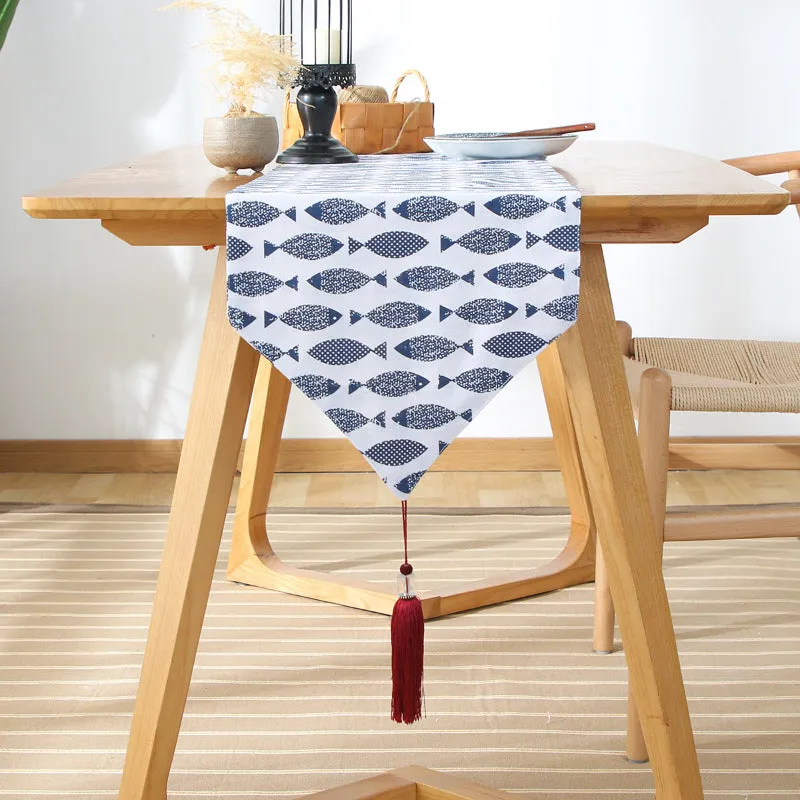 Japanese Style Cotton Linen Table Runner Plaid Tea Mat Zen Linen Retro Japanese Style Tablecloth Plate Mat Tablecloth
