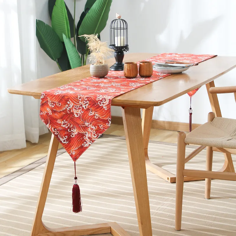 Japanese Style Cotton Linen Table Runner Plaid Tea Mat Zen Linen Retro Japanese Style Tablecloth Plate Mat Tablecloth