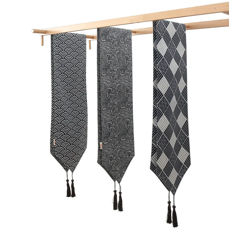 Japanese Style Cotton Linen Table Runner Plaid Tea Mat Zen Linen Retro Japanese Style Tablecloth Plate Mat Tablecloth