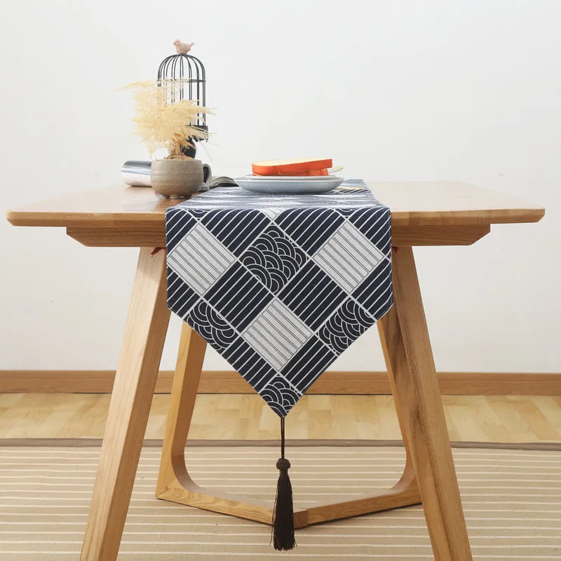 Japanese Style Cotton Linen Table Runner Plaid Tea Mat Zen Linen Retro Japanese Style Tablecloth Plate Mat Tablecloth