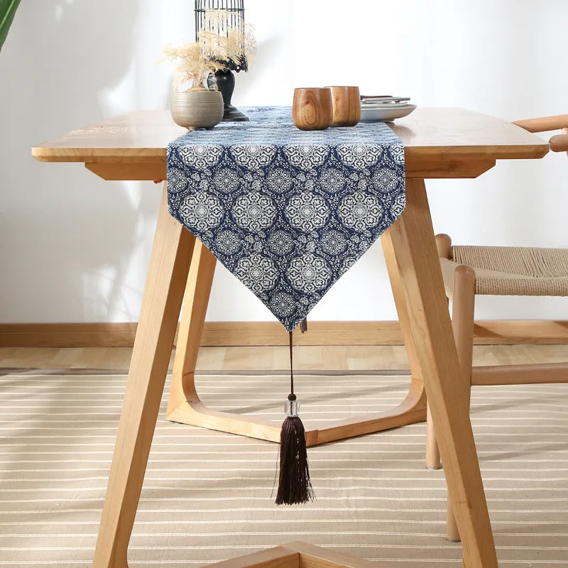 Japanese Style Cotton Linen Table Runner Plaid Tea Mat Zen Linen Retro Japanese Style Tablecloth Plate Mat Tablecloth