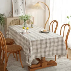 Khaki Plaid Tablecloth Yarn-Dyed Imitation Cotton Linen Tablecloth American-Style Village Style Large Size Household Table Cloth