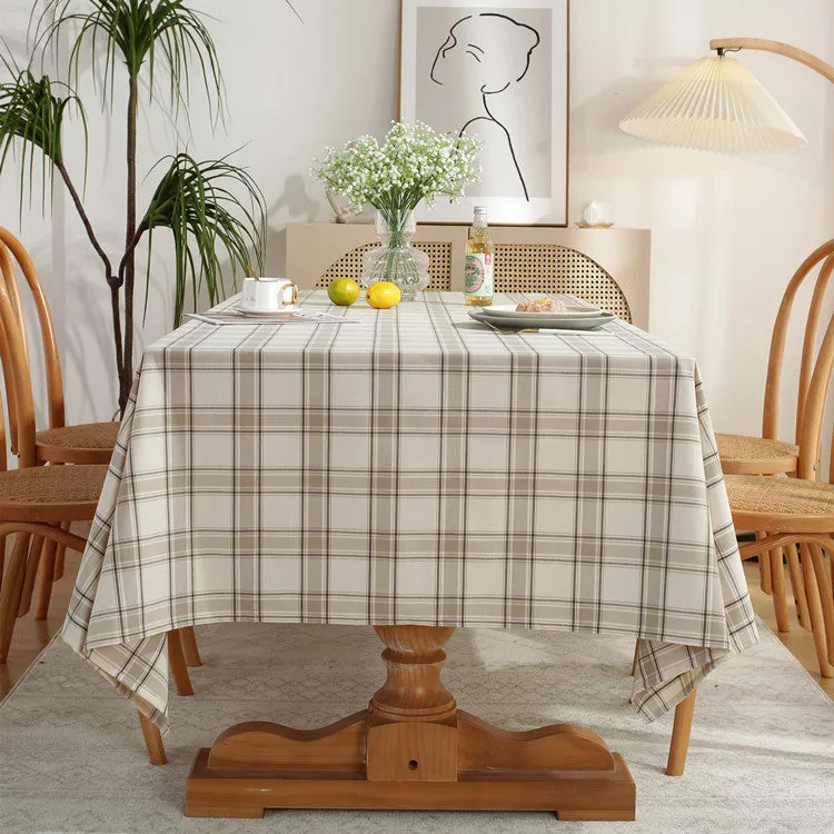 Khaki Plaid Tablecloth Yarn-Dyed Imitation Cotton Linen Tablecloth American-Style Village Style Large Size Household Table Cloth
