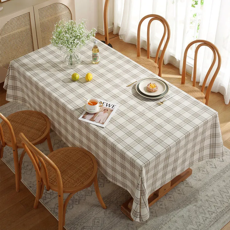 Khaki Plaid Tablecloth Yarn-Dyed Imitation Cotton Linen Tablecloth American-Style Village Style Large Size Household Table Cloth