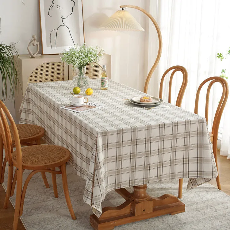 Khaki Plaid Tablecloth Yarn-Dyed Imitation Cotton Linen Tablecloth American-Style Village Style Large Size Household Table Cloth