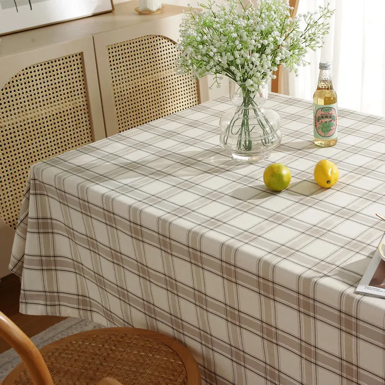 Khaki Plaid Tablecloth Yarn-Dyed Imitation Cotton Linen Tablecloth American-Style Village Style Large Size Household Table Cloth
