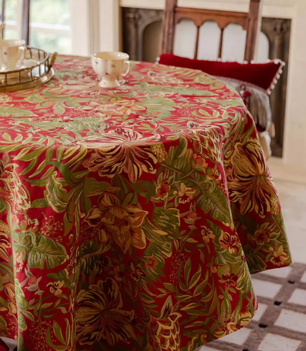 Large Modern Rectangle Tablecloth for Dining Table, Flower Pattern Red Table Covers for Round Table, Farmhouse Table Cloth for Oval Table