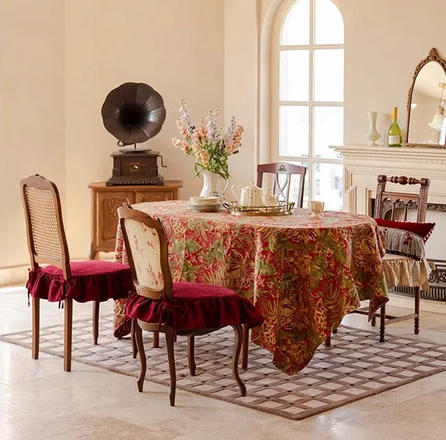 Large Modern Rectangle Tablecloth for Dining Table, Flower Pattern Red Table Covers for Round Table, Farmhouse Table Cloth for Oval Table
