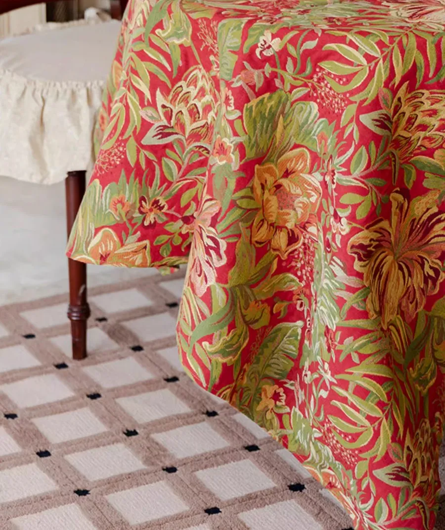 Large Modern Rectangle Tablecloth for Dining Table, Flower Pattern Red Table Covers for Round Table, Farmhouse Table Cloth for Oval Table