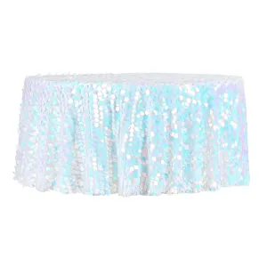 Leaf Payette Sequin Round 120" Tablecloth - Iridescent White