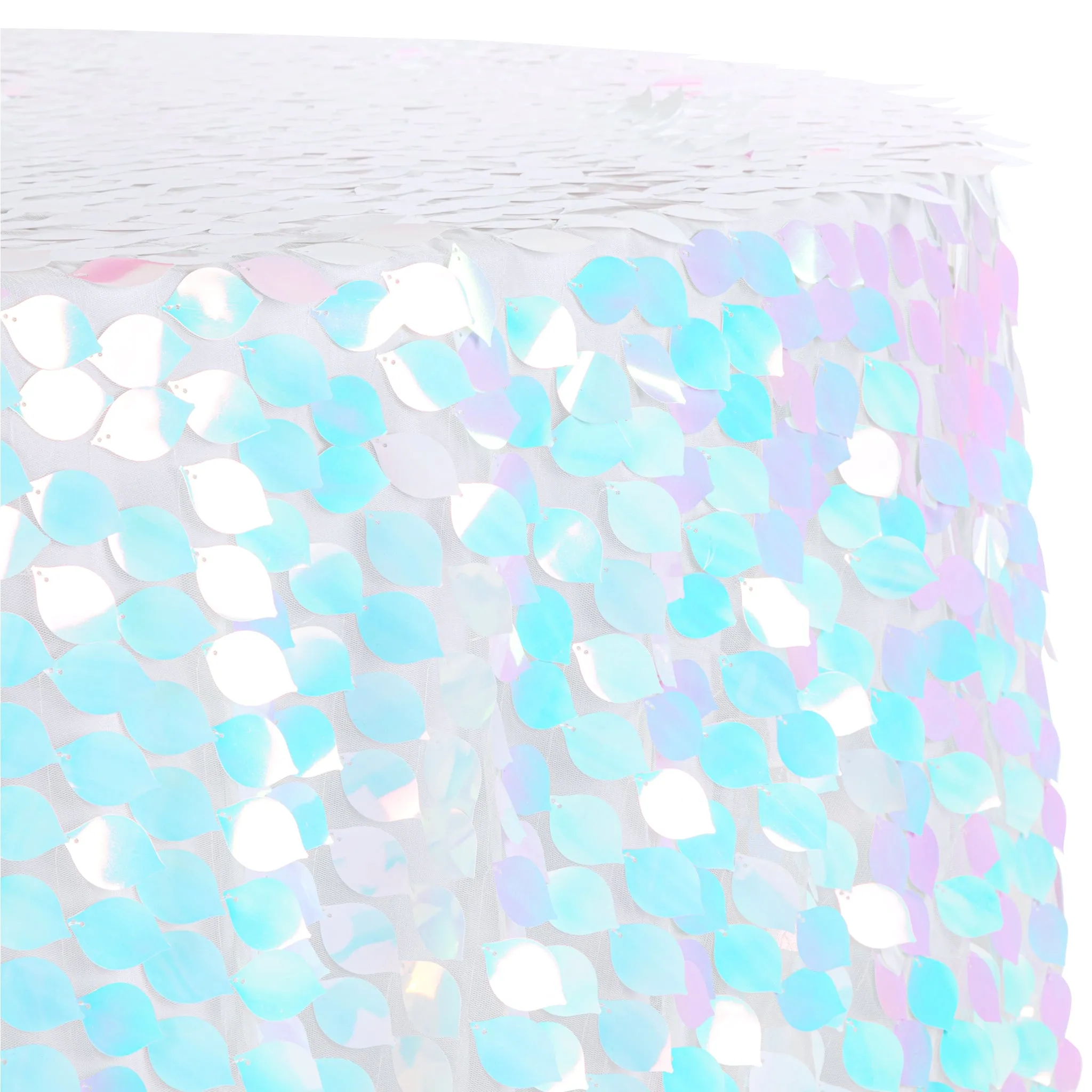 Leaf Payette Sequin Round 120" Tablecloth - Iridescent White