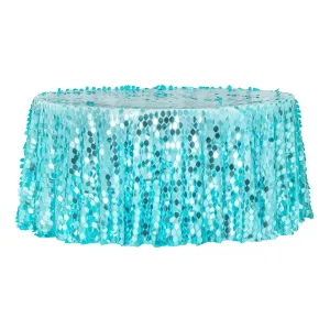 Leaf Payette Sequin Round 120" Tablecloth - Turquoise