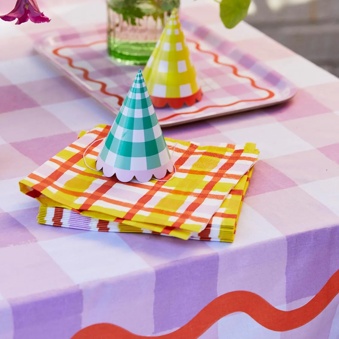 Lilac Gingham Reusable Tablecloth
