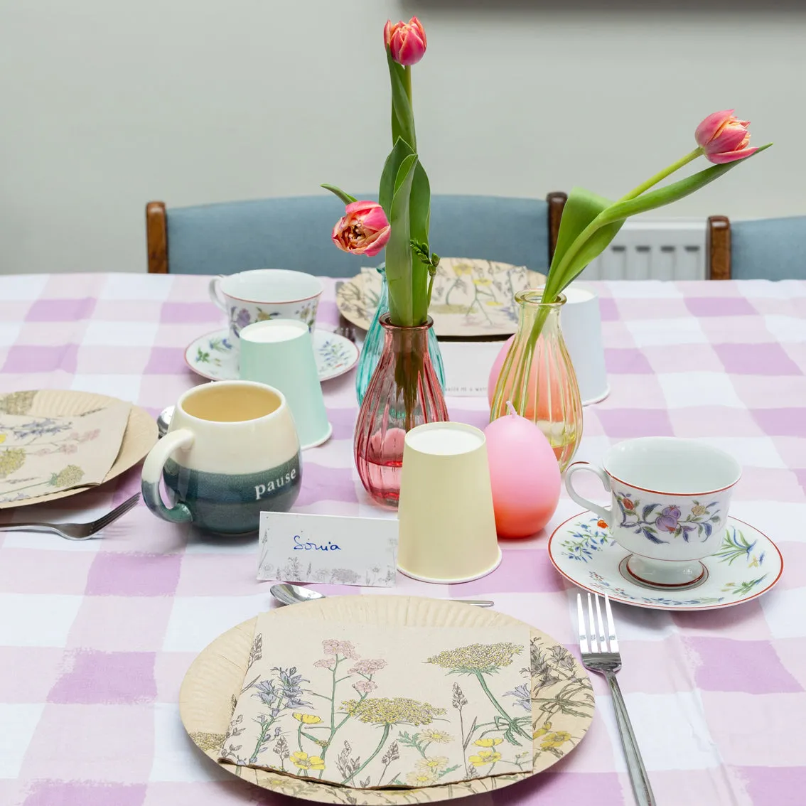 Lilac Gingham Reusable Tablecloth