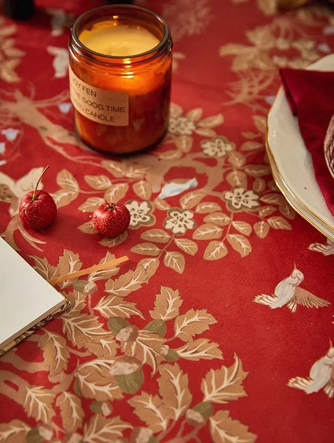 Long Modern Rectangular Tablecloth for Dining Room Table, Forest Deer Red Table Covers, Square Tablecloth for Kitchen, Extra Large Tablecloth for Round Table